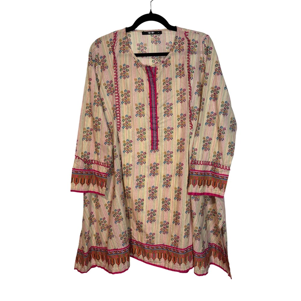 Khaadi Women Floral Kurta Tunic Top Multicolor Cotton Ethnic Boho Size 14